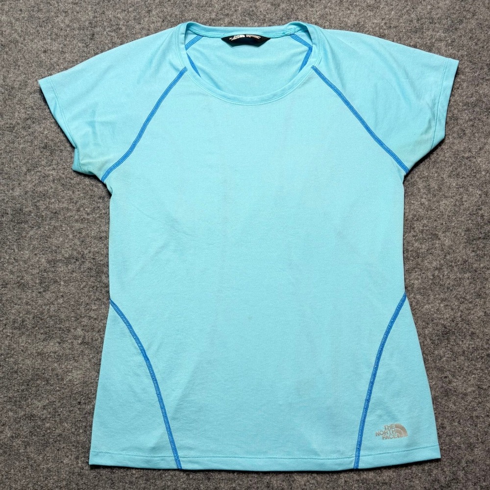 The North Face Womens Med Aqua Blue Athletic Running Short Sleeve Top